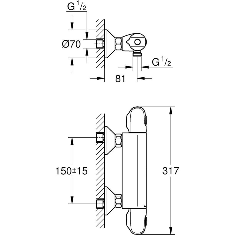 Baterie dus GROHE Grohtherm 1000 34550000, alama, argintiu