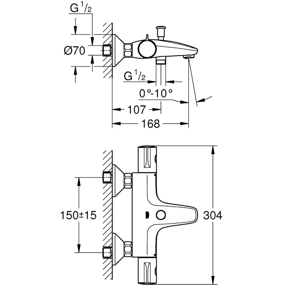 Baterie cada-dus GROHE Grohtherm 800 34576000, alama, argintiu