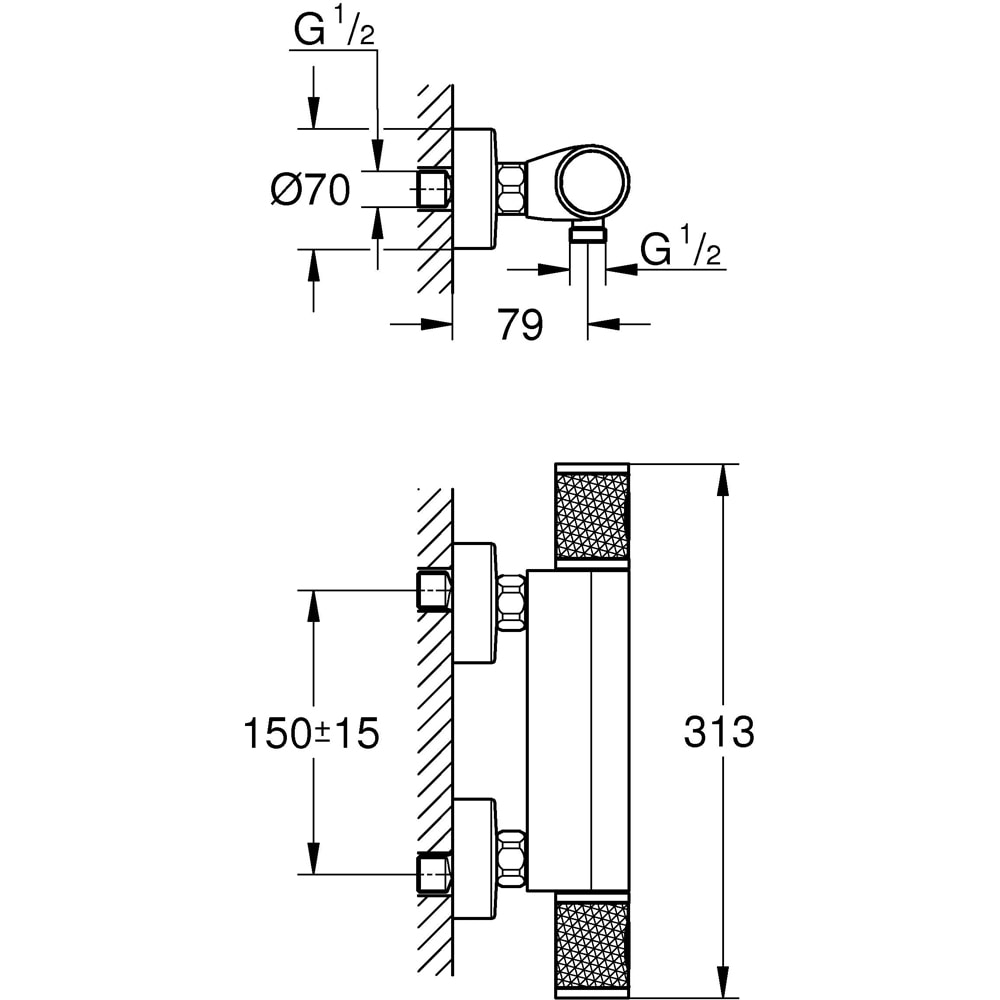 Baterie dus GROHE Grohtherm 1000 34827000, alama sanitara, crom