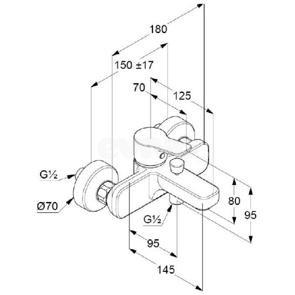 Baterie cada-dus KLUDI Pure&Easy 376810565, alama sanitara, argintiu