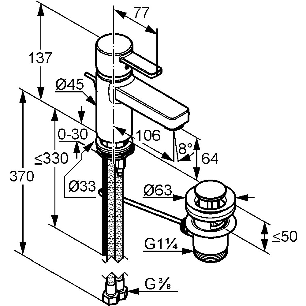 Baterie lavoar KLUDI Zenta 382530575, alama sanitara, argintiu