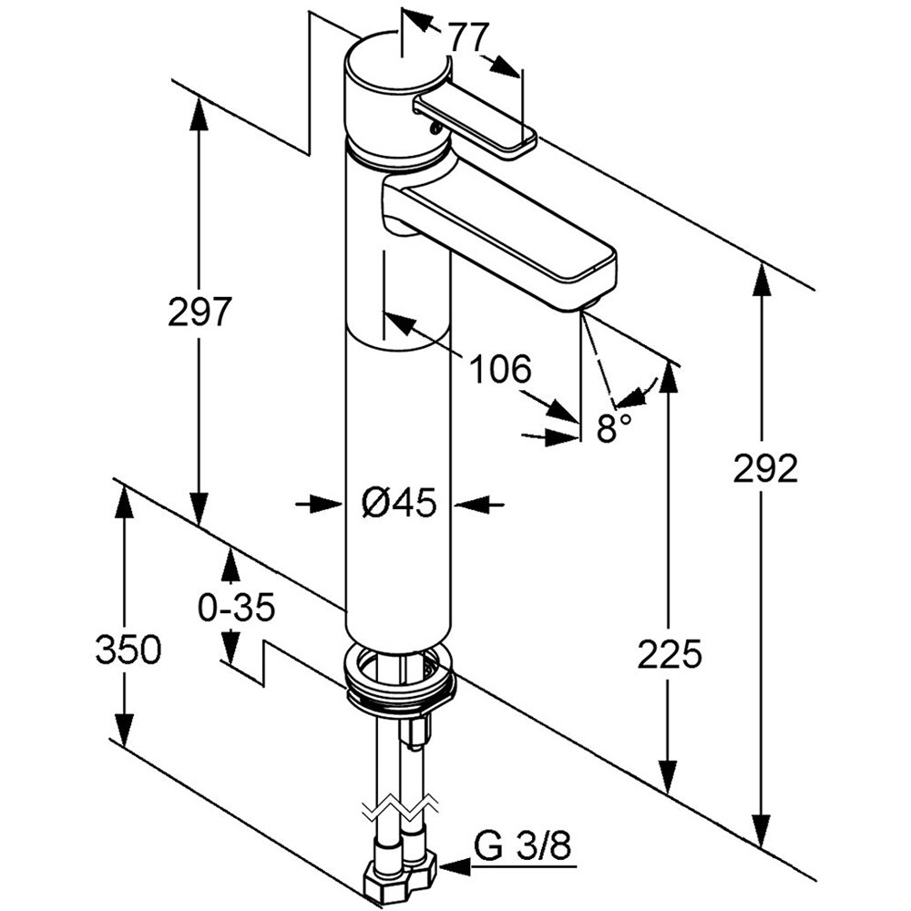 Baterie lavoar KLUDI Zenta 382560575, alama sanitara, argintiu