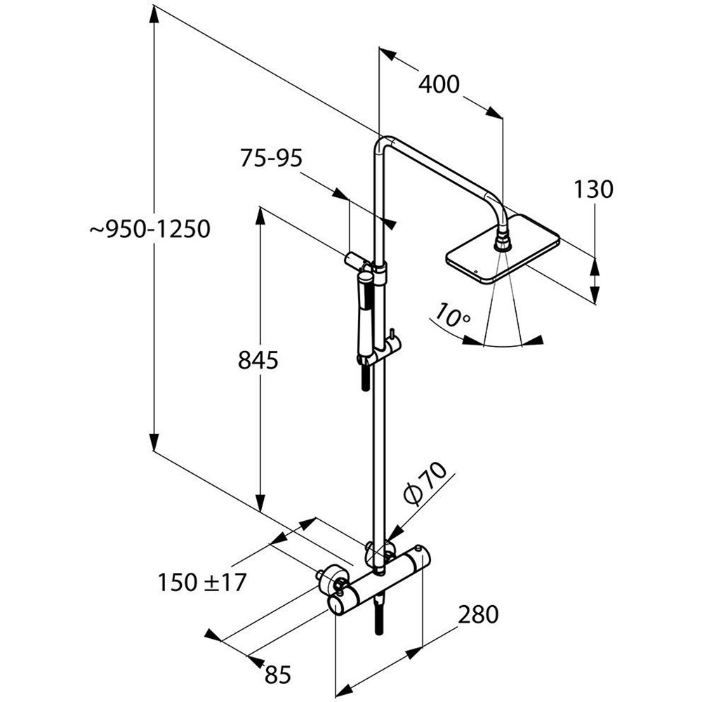 Sistem dus KLUDI A-QA 4909505-00, termostat, 1 functie, crom