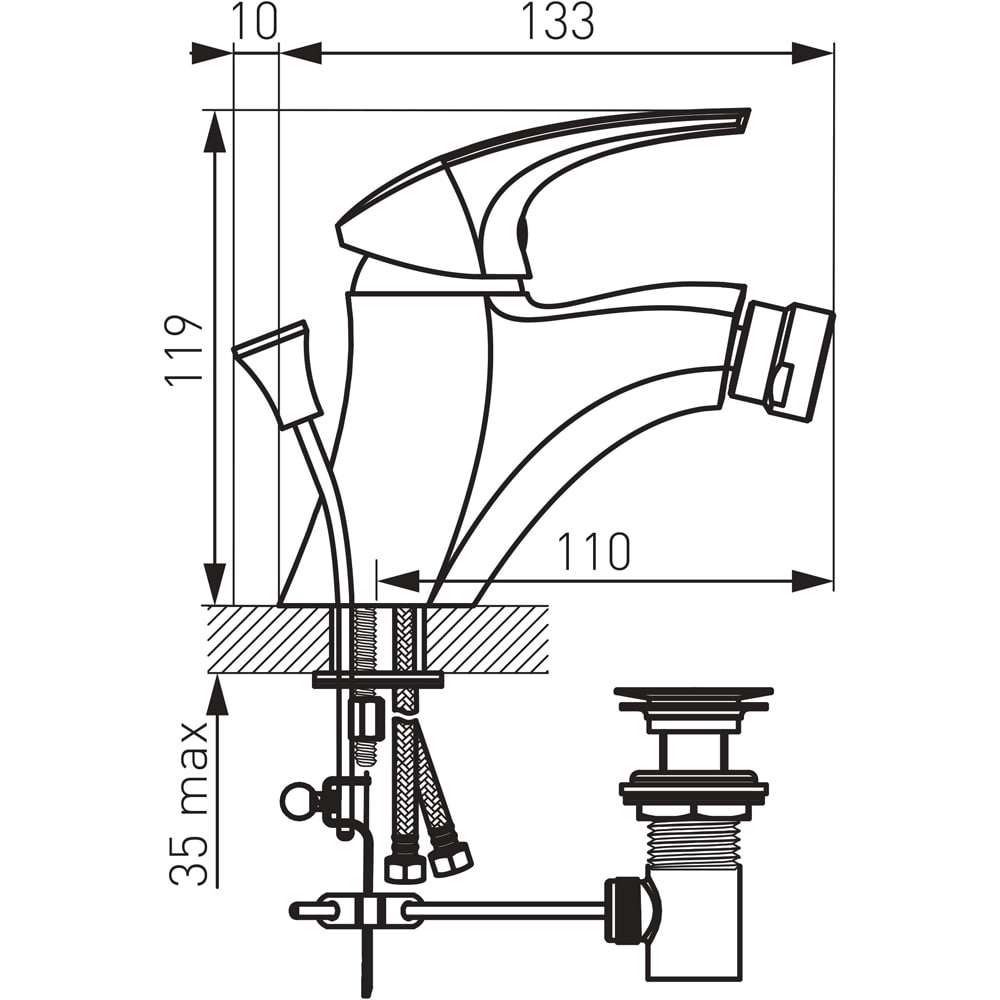 Baterie bideu FERRO Metalia 57 57011.0, alama sanitara, argintiu