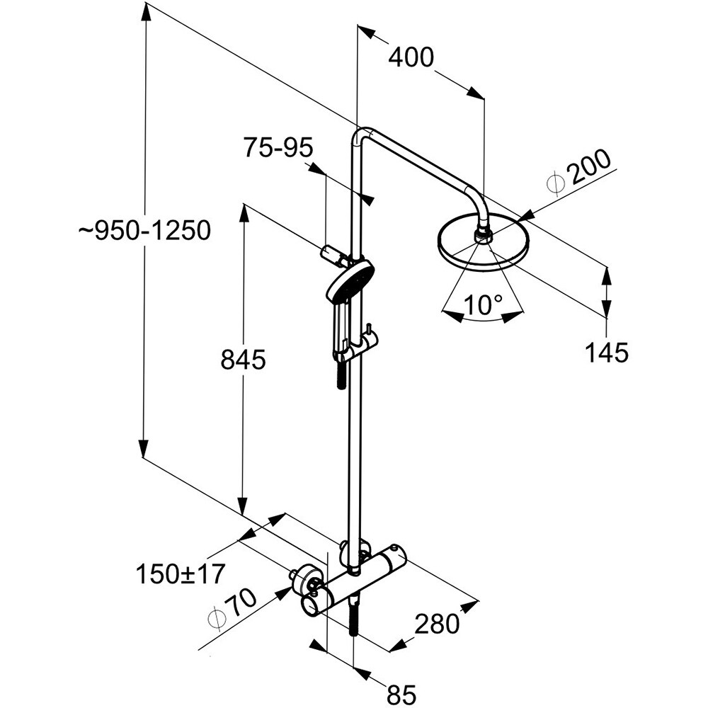 Sistem dus KLUDI A-QA 6609505-00, termostat, 3 functii, crom