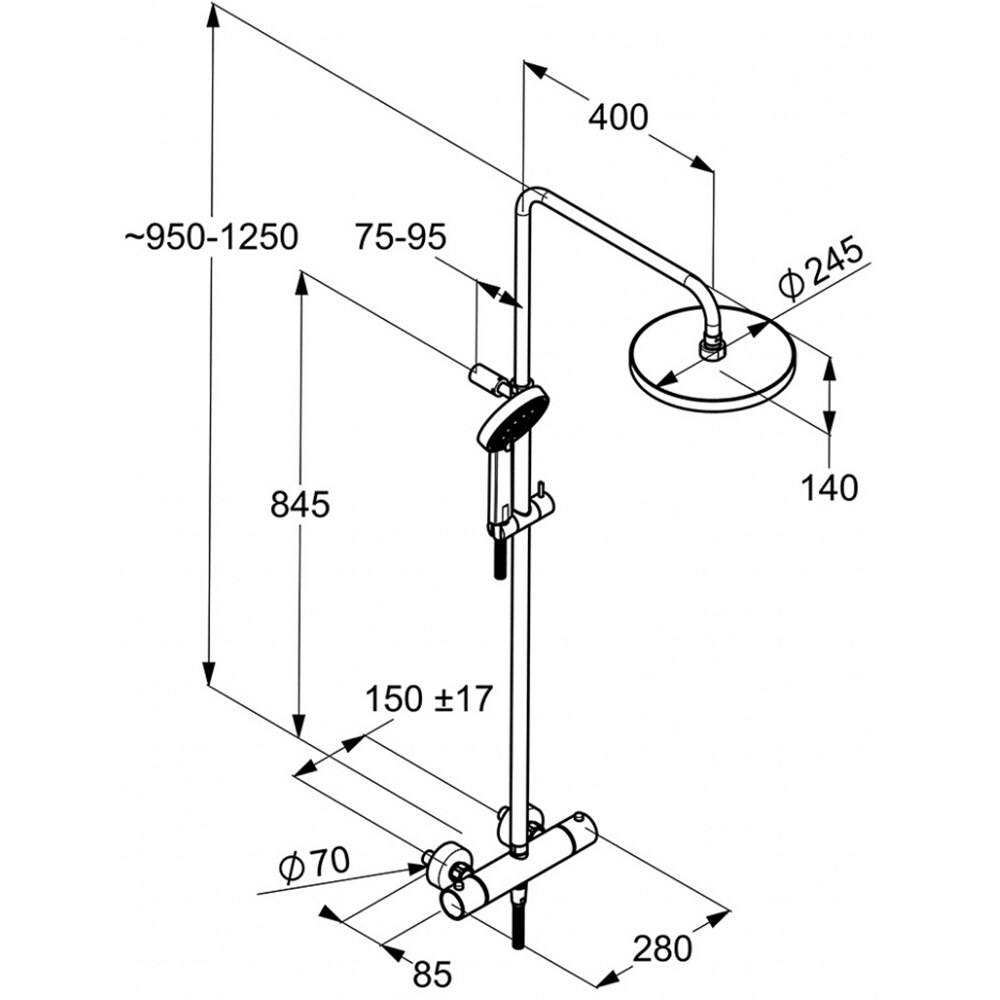 Sistem dus KLUDI A-QA 6619505-00, termostat, 3 functii, crom