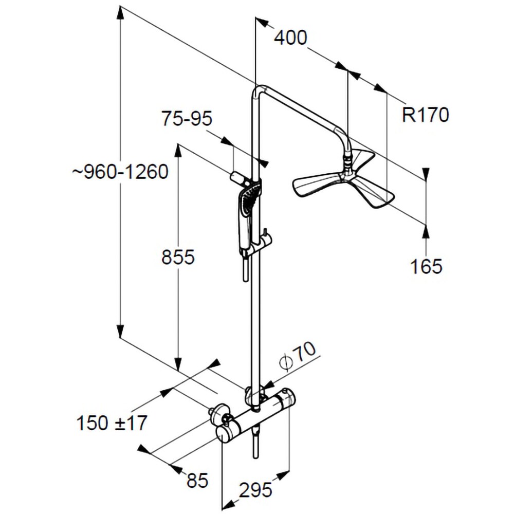 Sistem dus KLUDI Fizz 6709505-00, termostat, 1 functie, crom