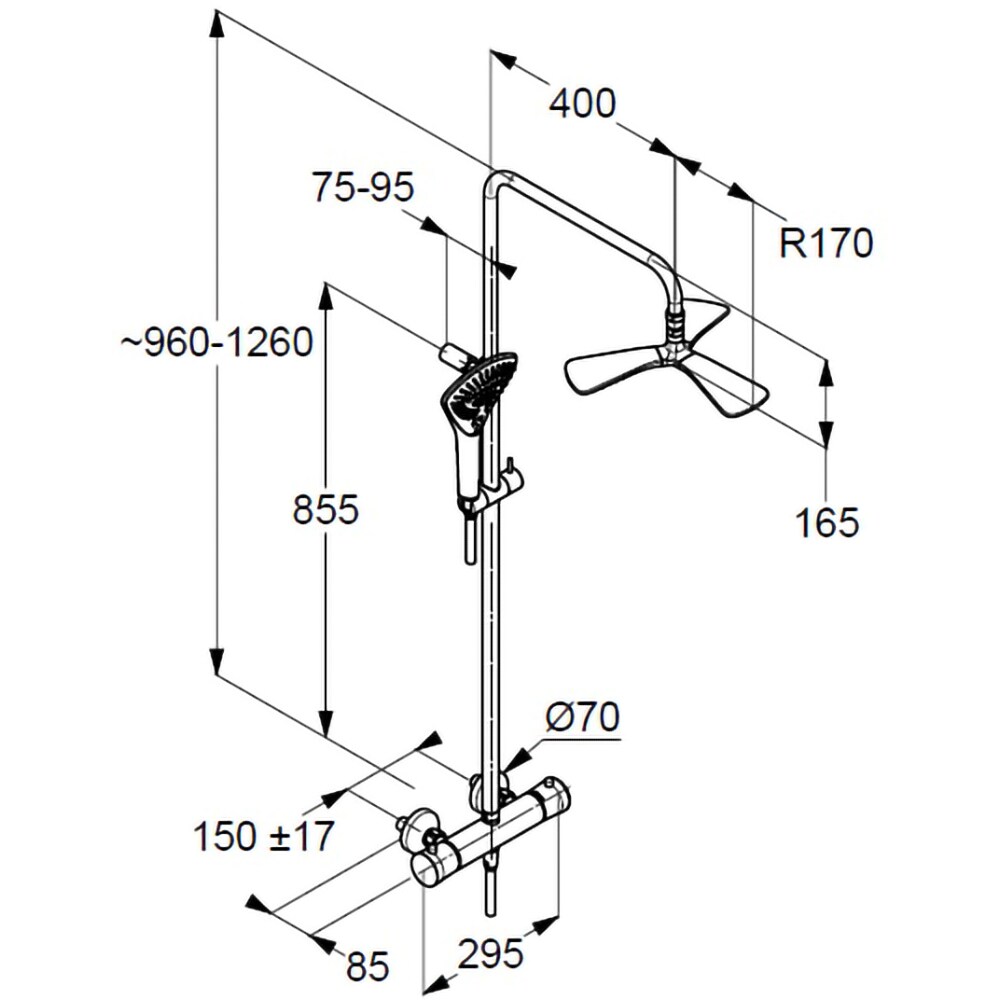 Sistem dus KLUDI Fizz 6709605-00, termostat, 3 functii, crom