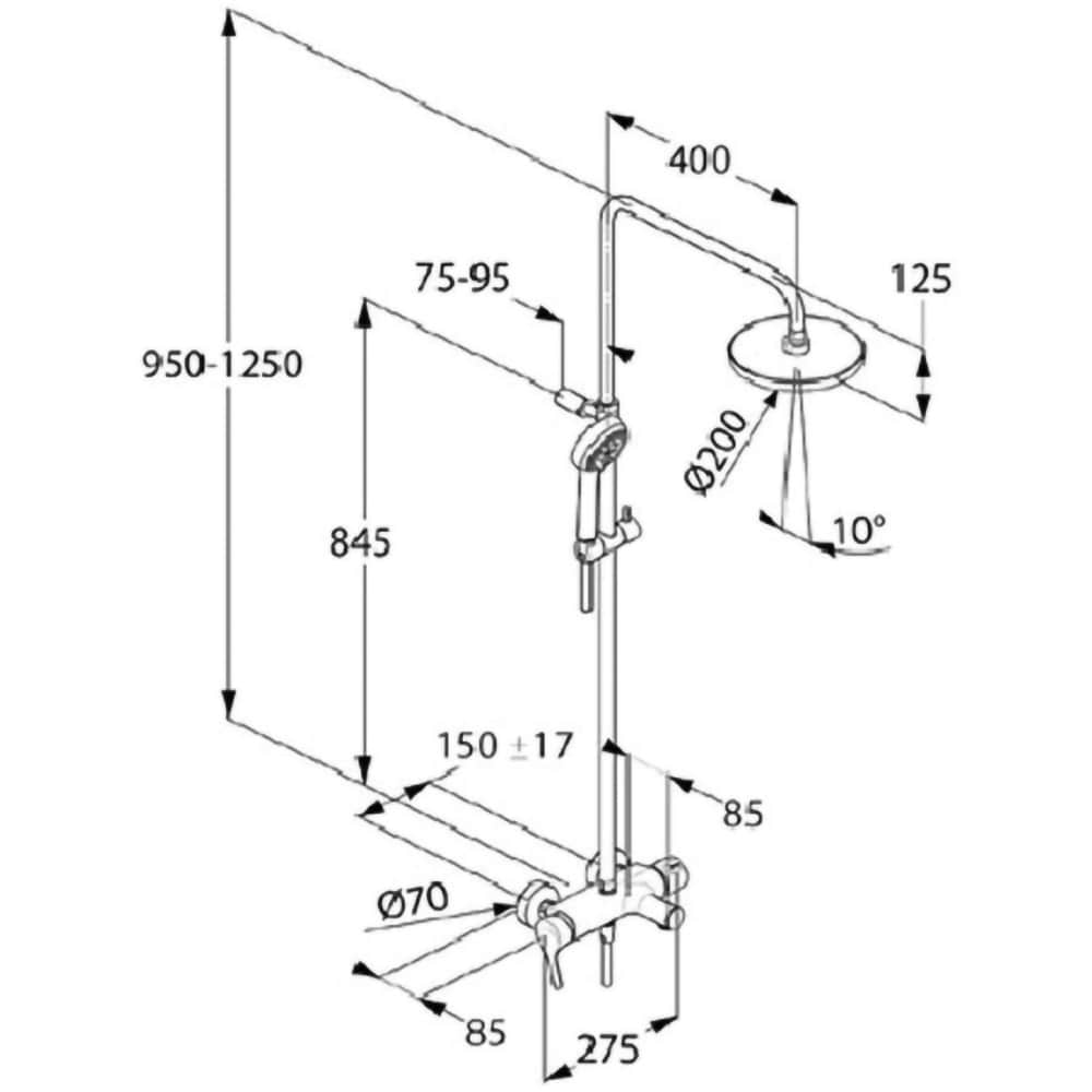 Sistem dus KLUDI Logo 6808305-00, 3 functii, crom