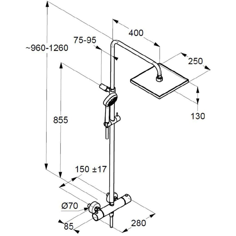 Sistem dus KLUDI Logo 6809805-00, termostat, 1 functie, crom