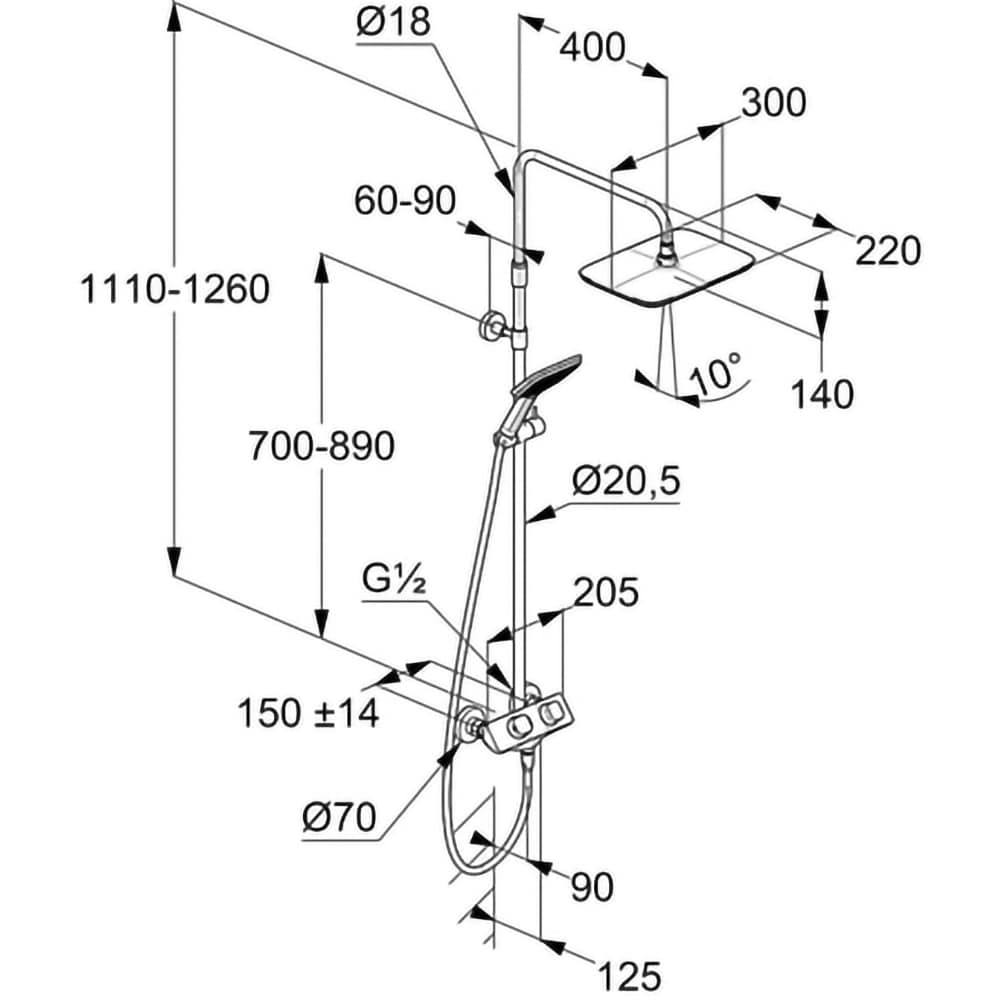 Sistem dus KLUDI Cockpit Explorer 8005005-00, termostat, 1 functie, crom