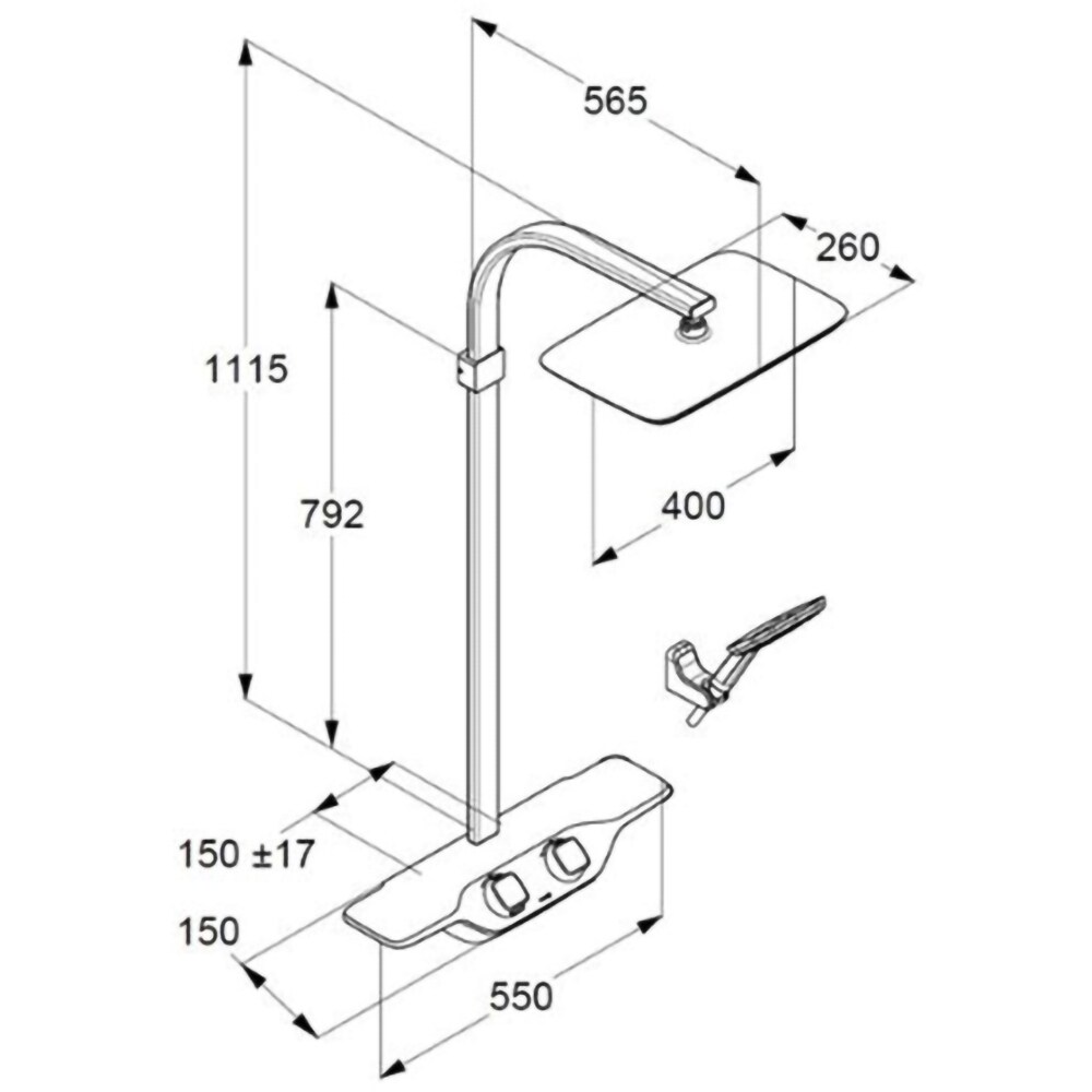 Sistem dus KLUDI Cockpit 8020091-00, termostat, 1 functie, crom-alb