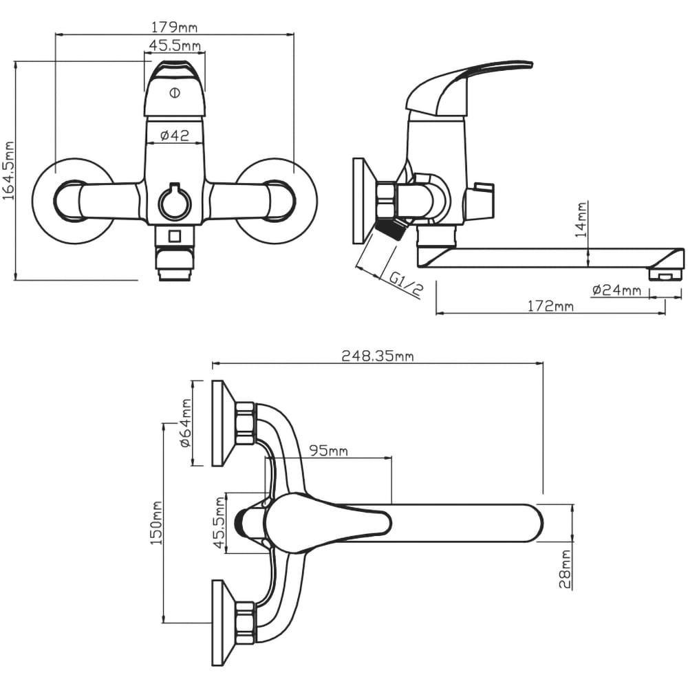 Baterie cada-dus SANOBI Boema SB-07, alama, argintiu