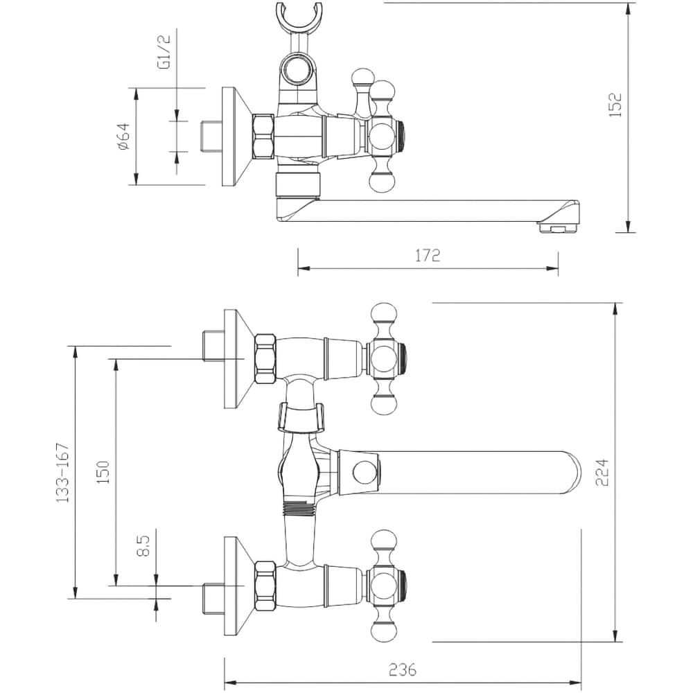 Baterie cada-dus SANOBI Retro SR-07, alama, argintiu