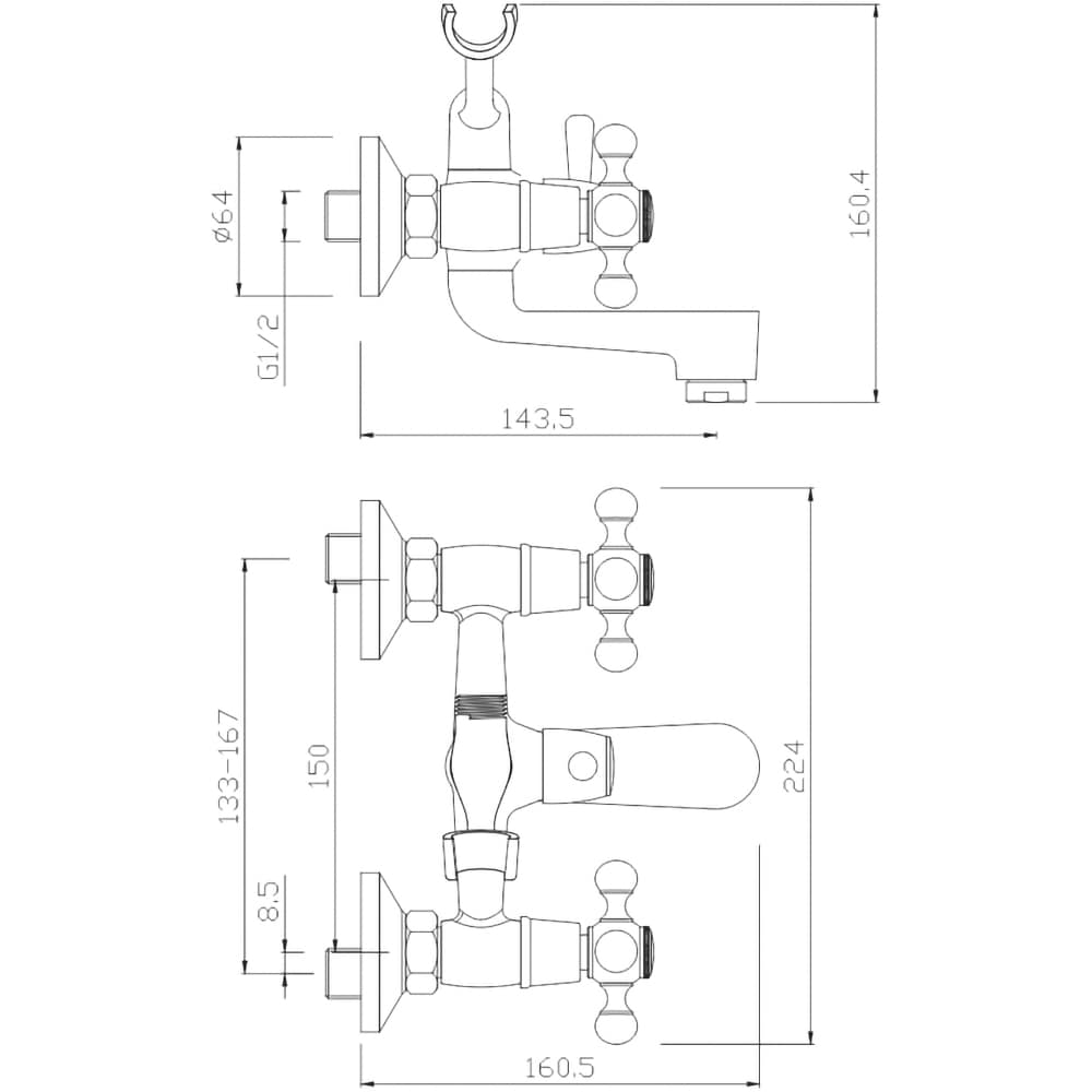 Baterie cada-dus SANOBI Retro SR-02, alama, argintiu