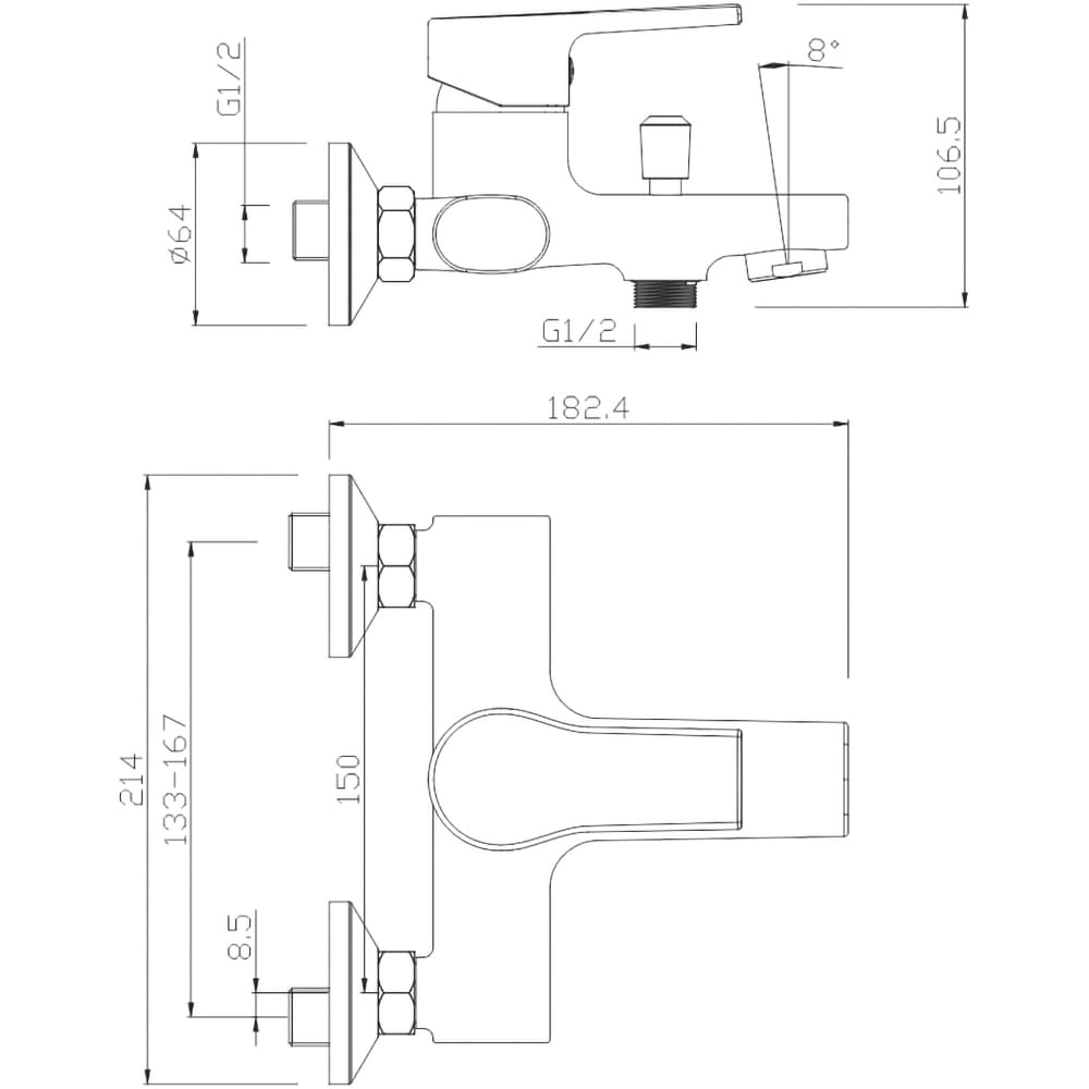 Baterie cada-dus SANOBI Urban SU-06, alama, argintiu