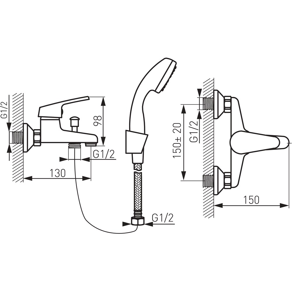 Set baterie cada-dus FERRO Smile BSM11, alama sanitara, argintiu