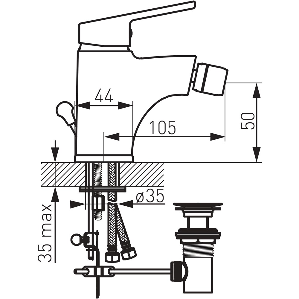 Baterie bideu FERRO Smile BSM6, alama sanitara, argintiu