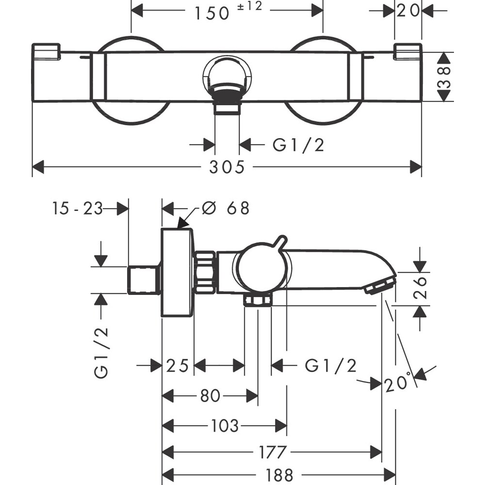 Baterie cada-dus HANSGROHE Ecostat Comfort 13114340, alama sanitara, crom
