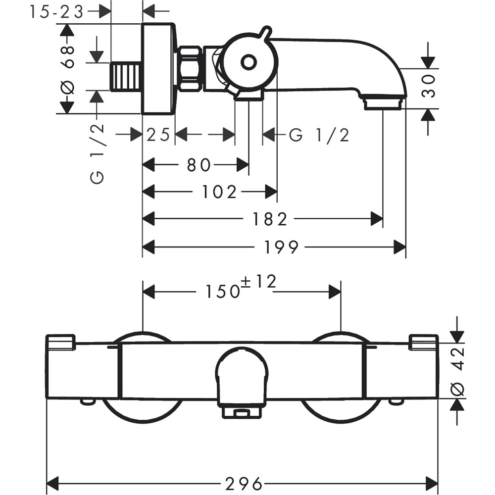 Baterie cada-dus HANSGROHE Ecostat 1001 CL 13201000, alama sanitara, crom