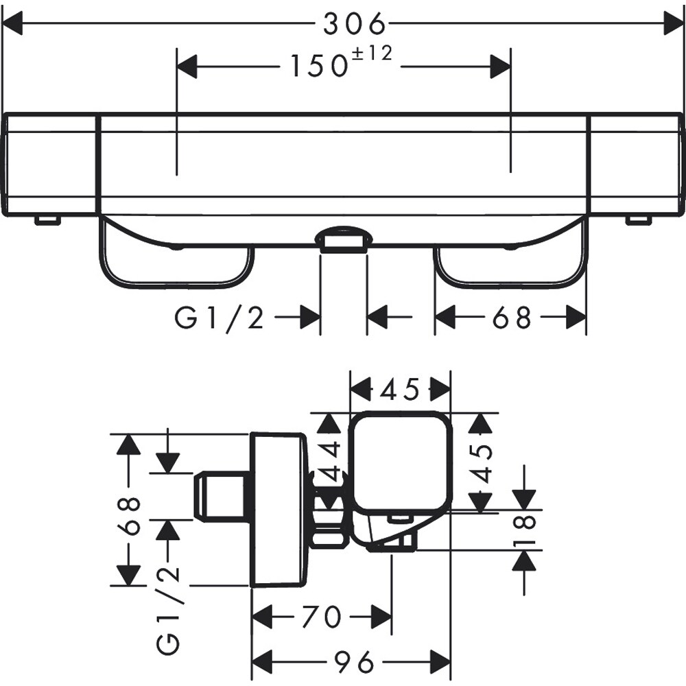 Baterie dus HANSGROHE Ecostat E 15773000, alama sanitara, crom