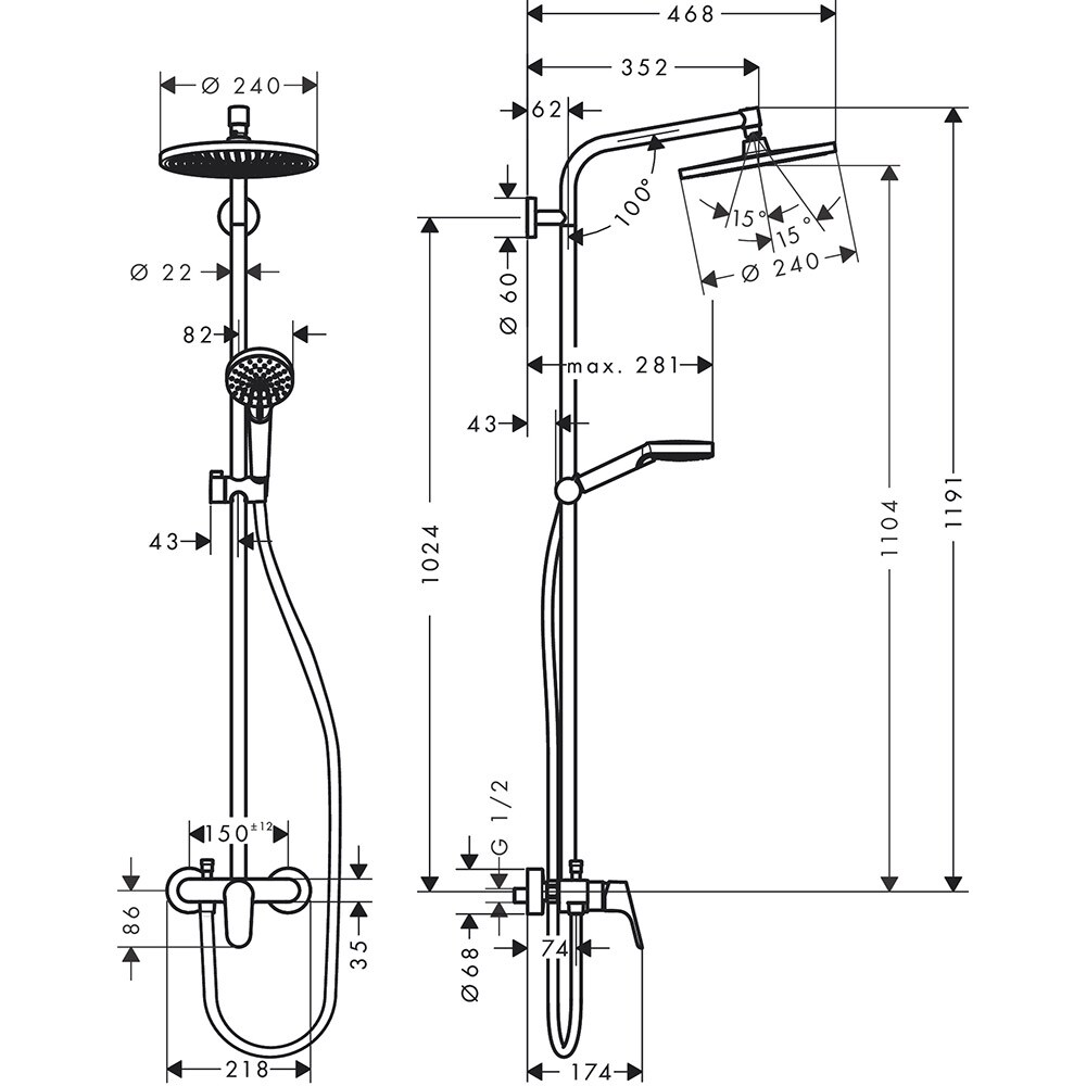 Sistem dus HANSGROHE Crometta S 240 27269000, 1 functie, crom