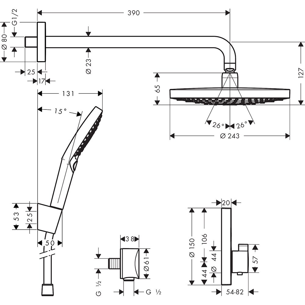 Sistem dus HANSGROHE Raindance Select S 240 27297000, termostat, 1 functie, crom