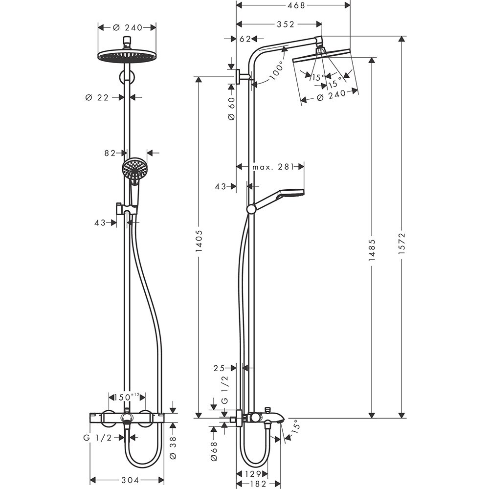 Sistem dus HANSGROHE Crometta S 240 27320000, termostat, 1 functie, crom
