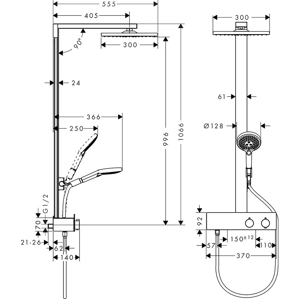 Sistem dus HANSGROHE Raindance E 300 27361000, termostat, 1 functie, crom