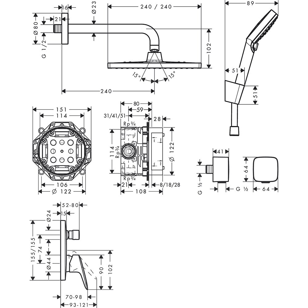 Sistem dus HANSGROHE Crometta E 240 27957000, 1 functie, crom