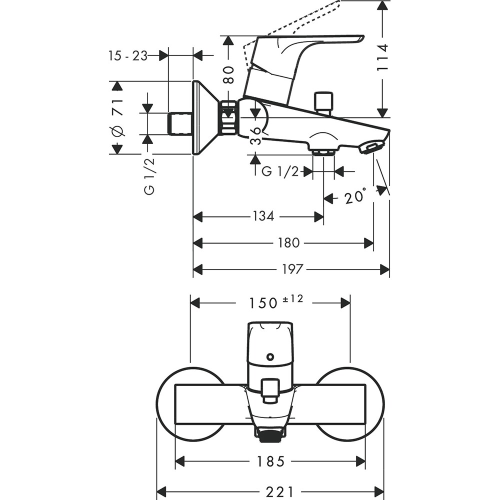 Baterie cada-dus HANSGROHE Focus E2 31940000, alama, crom