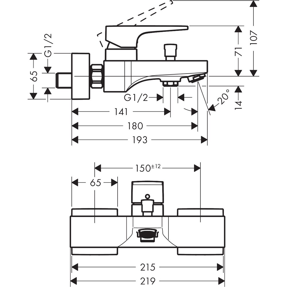 Baterie cada-dus HANSGROHE Metropol 32540000, alama sanitara, crom