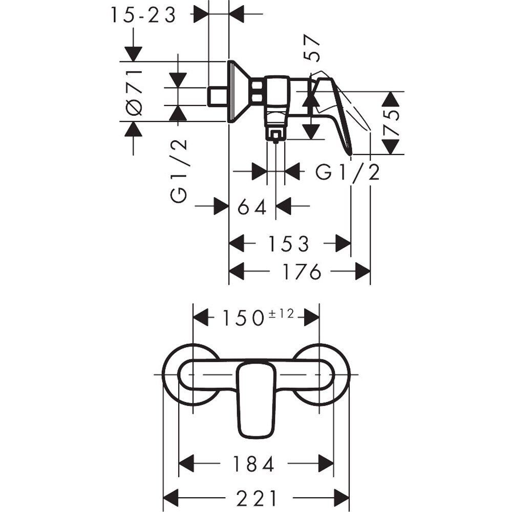Baterie dus HANSGROHE Logis 71600000, alama sanitara, crom