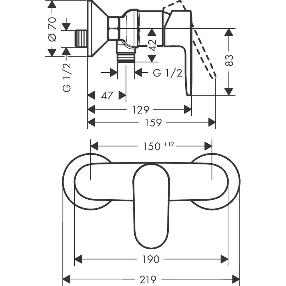 Baterie dus HANSGROHE Vernis Blend 71640000, alama sanitara, crom