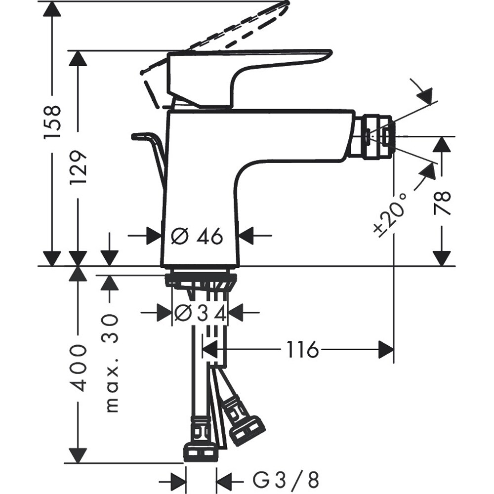 Baterie bideu HANSGROHE Talis E 71720670, alama sanitara, negru