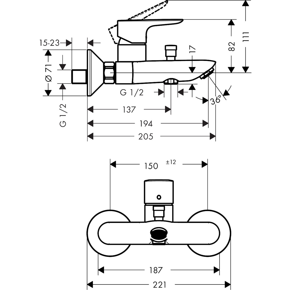 Baterie cada-dus HANSGROHE Talis E 71740990, alama sanitara, auriu
