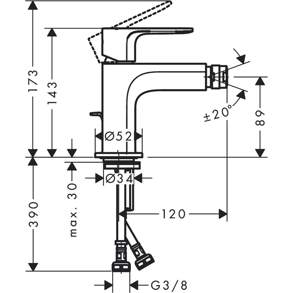 Baterie bideu HANSGROHE Rebris E 72211670, alama sanitara, negru