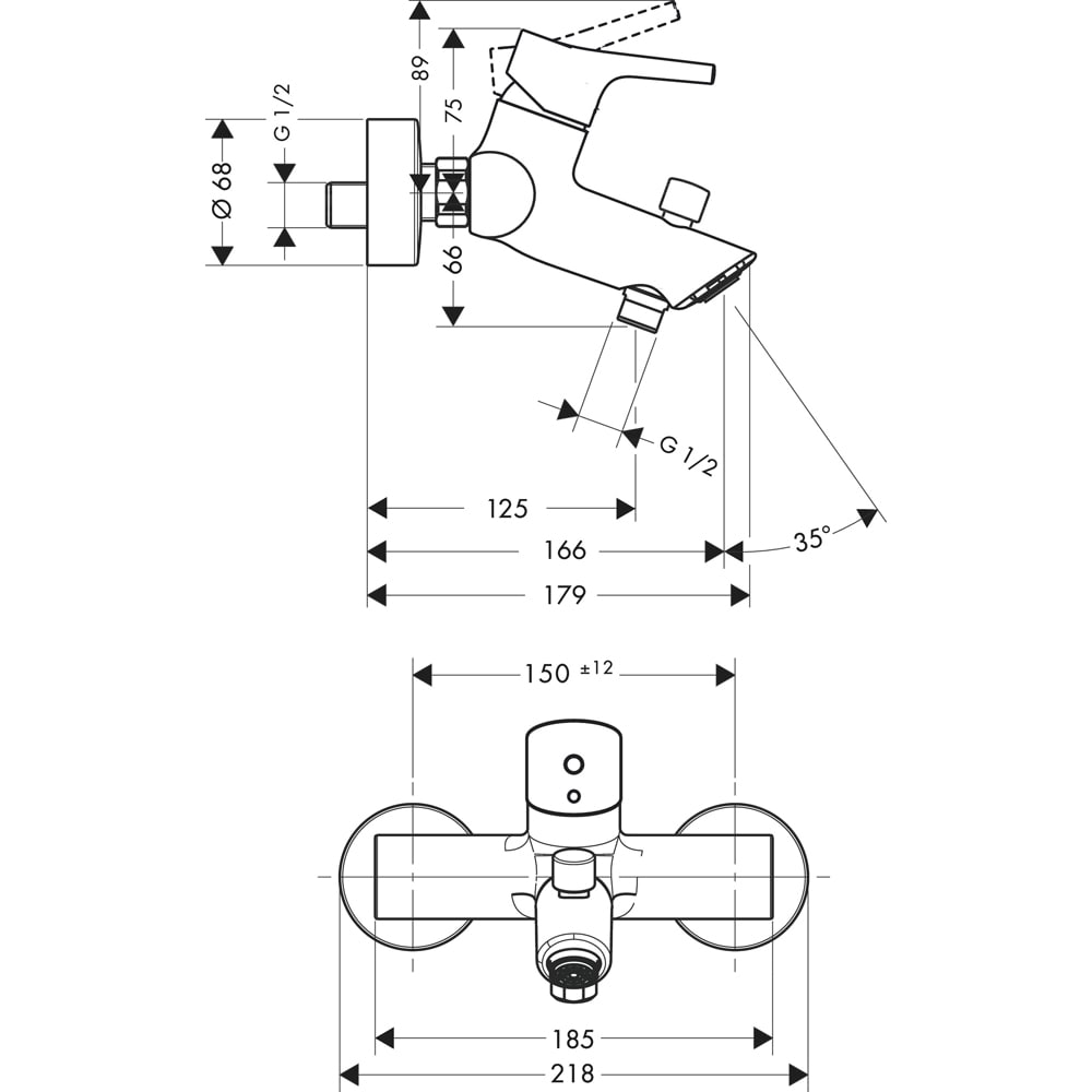 Baterie cada-dus HANSGROHE Talis S 72400000, alama sanitara, crom