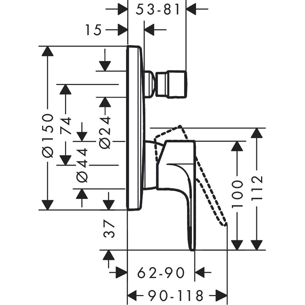 Baterie dus HANSGROHE Rebris E 72468000, alama sanitara, crom