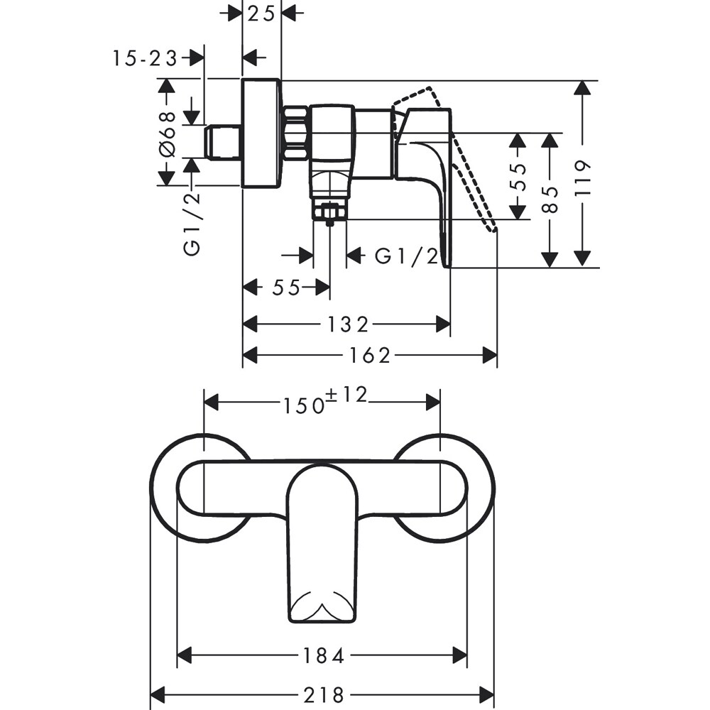 Baterie dus HANSGROHE Rebris E 72650670, alama sanitara, negru