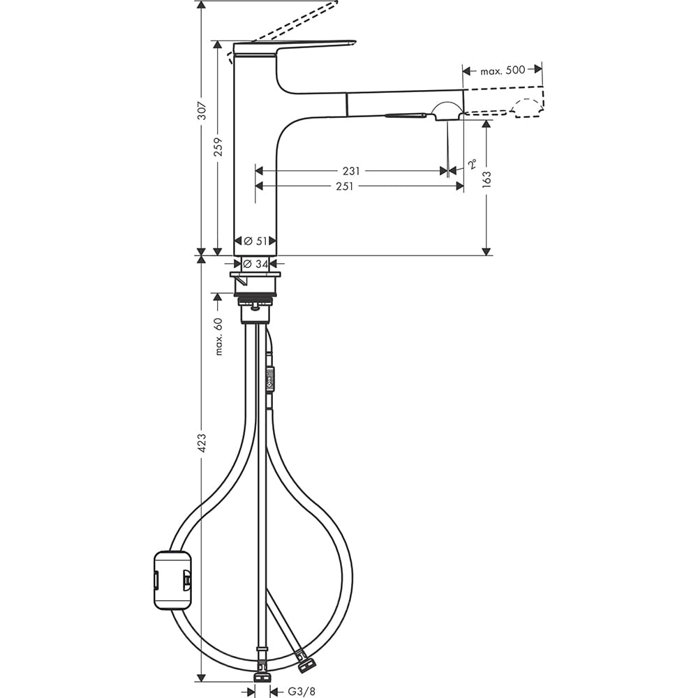 Baterie bucatarie HANSGROHE Zesis M33 160 74801670, alama, negru