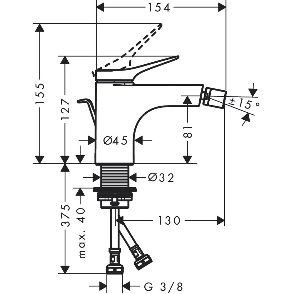 Baterie bideu HANSGROHE Vivenis 75200000, alama sanitara, crom