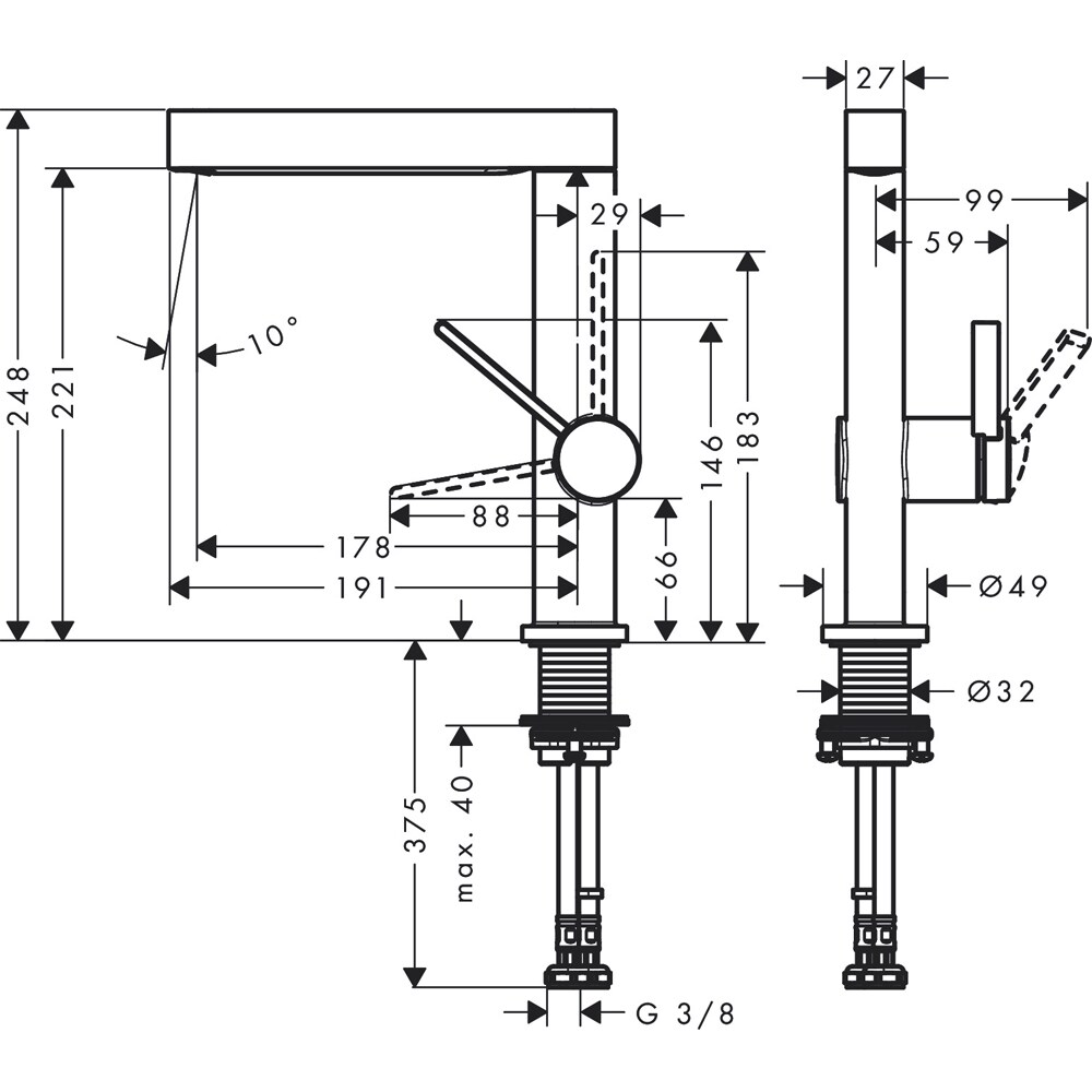 Baterie lavoar HANSGROHE Finoris 230 76060000, alama sanitara, crom