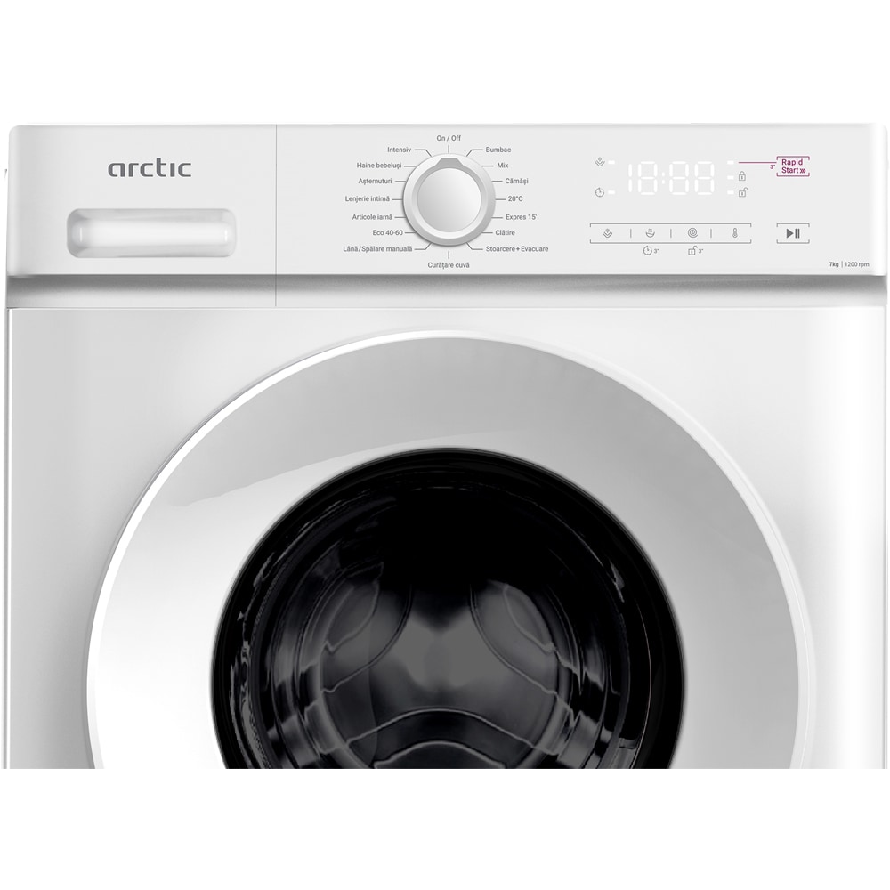 Masina de spalat rufe frontala slim ARCTIC ARSMA762WRO, 7 kg, 1200rpm, Clasa A, alb