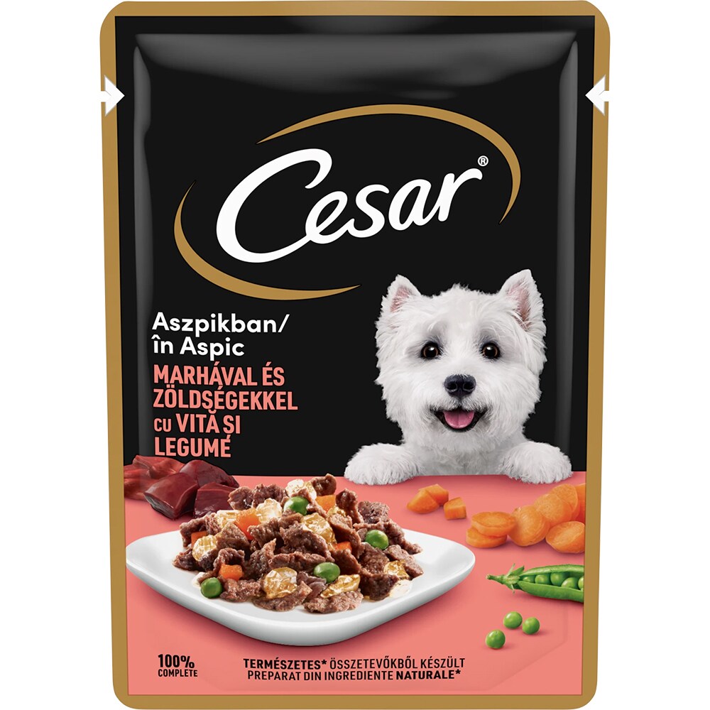 Hrana umeda pentru caini CESAR, Adult, Vita si legume in aspic, 100 g