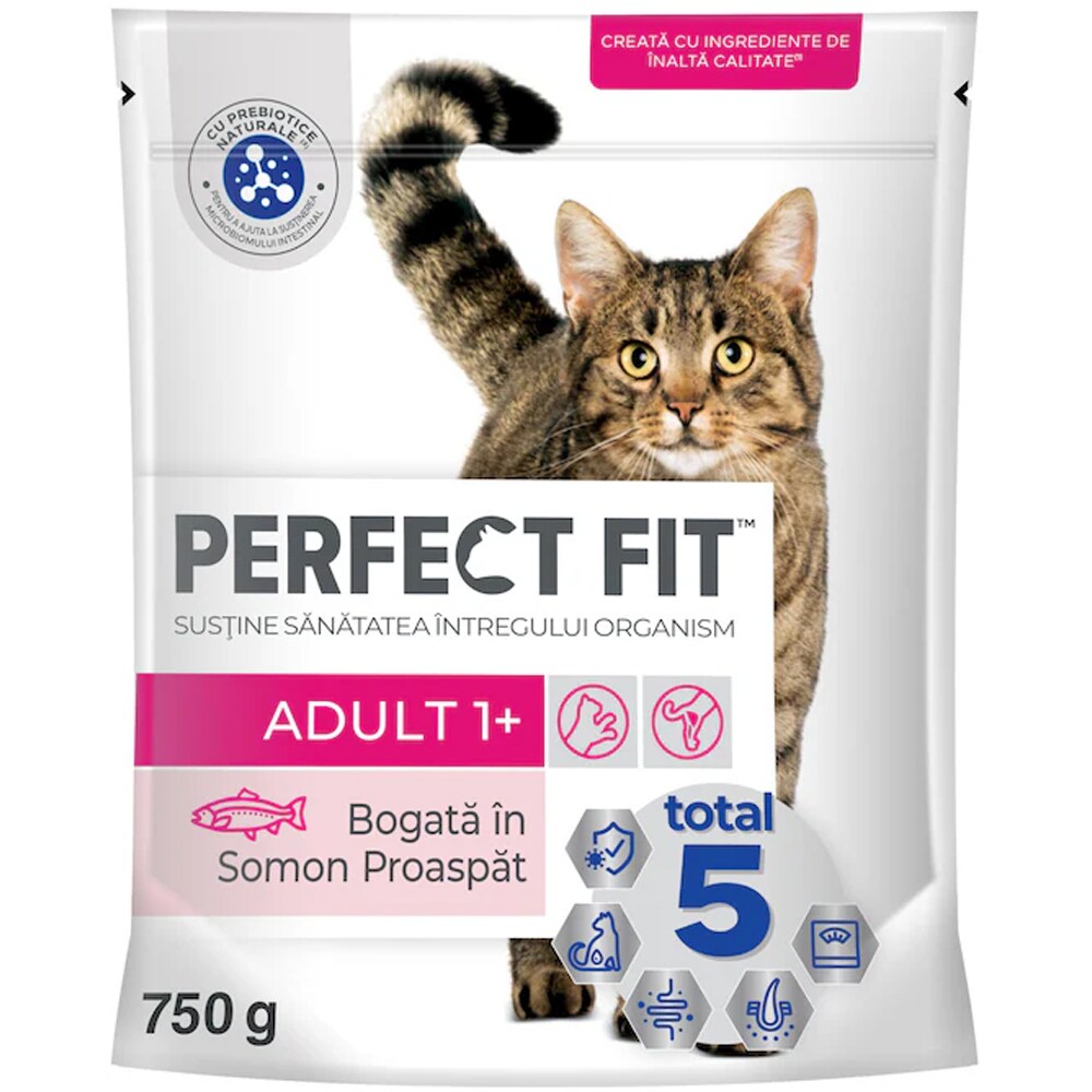 Hrana uscata pentru pisici PERFECT FIT, Adult, Somon, 750 g