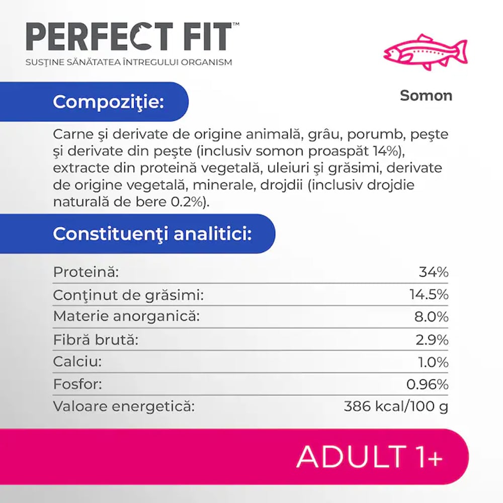 Hrana uscata pentru pisici PERFECT FIT, Adult, Somon, 750 g