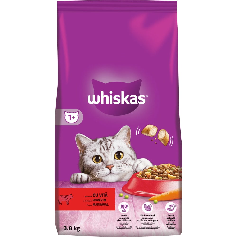 Hrana uscata pentru pisici WHISKAS, Adult, Vita, 3.8 kg