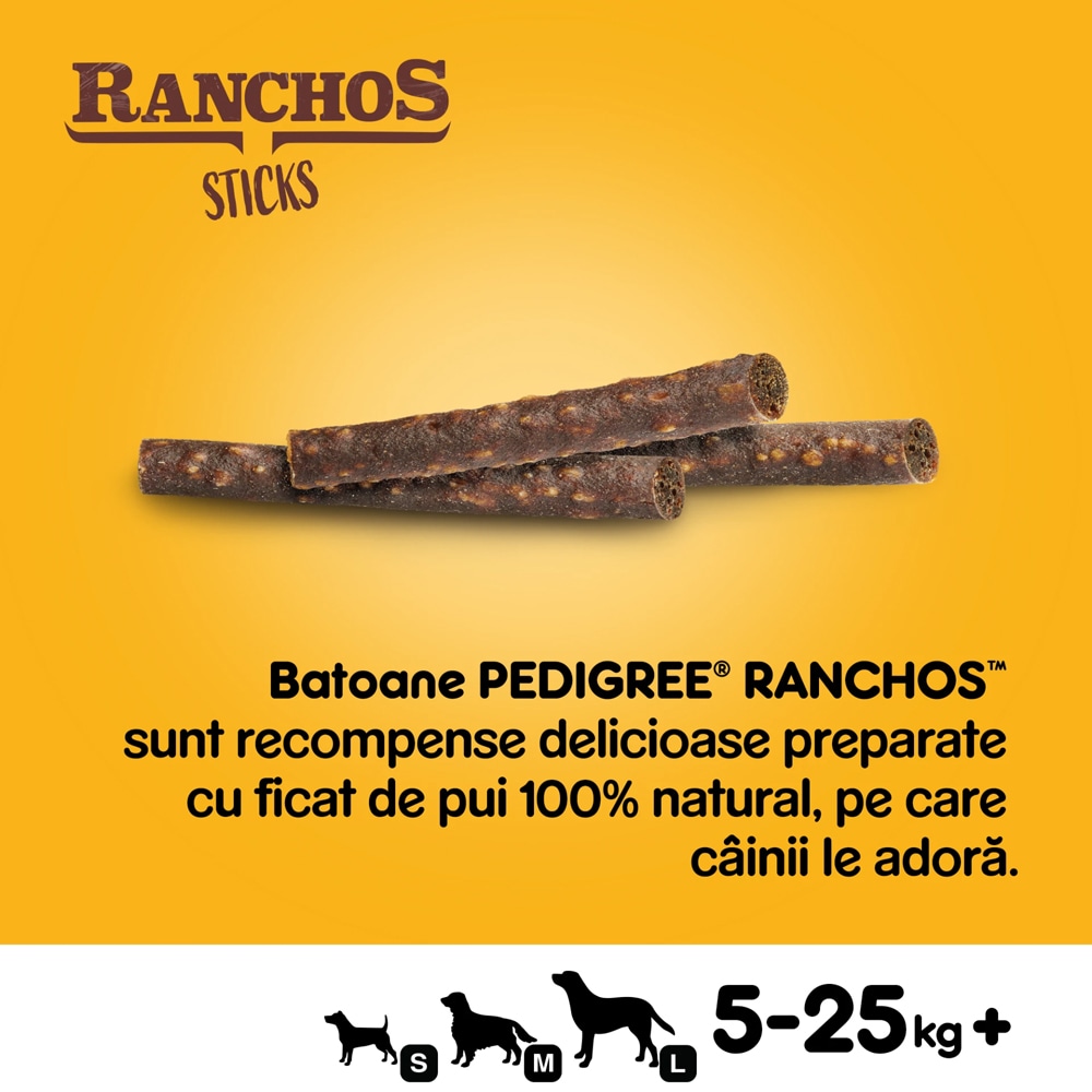 Recompense pentru caini PEDIGREE Ranchos Sticks, Pui, 10 x 60 g