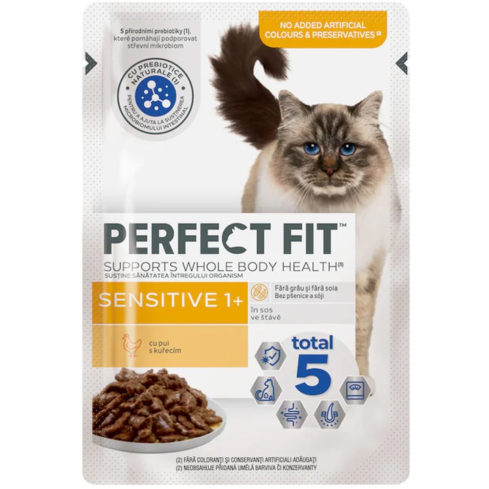 Hrana umeda pentru pisici PERFECT FIT Sensitive, Adult, Pui, 12 x 85 g